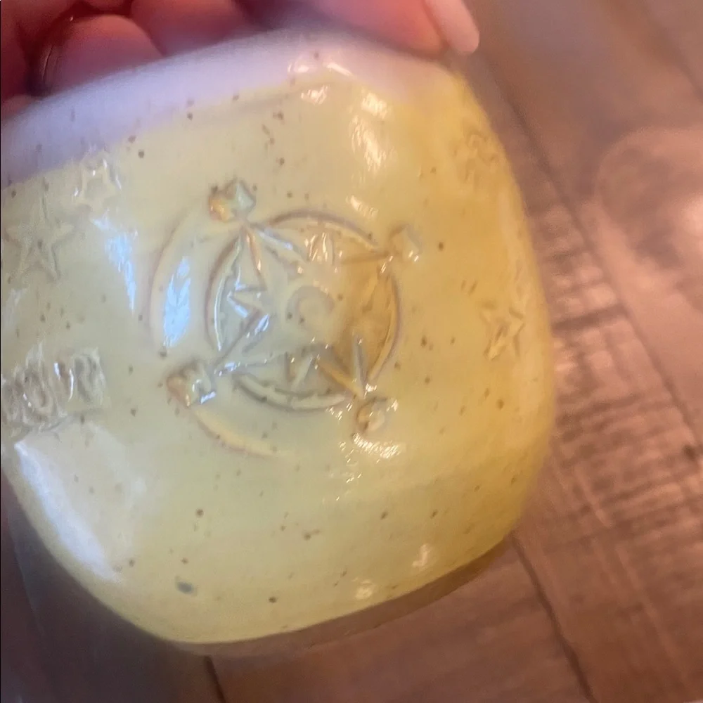 Studio pottery stamped two mug set, unique, inspirational, yellow color gorgeous